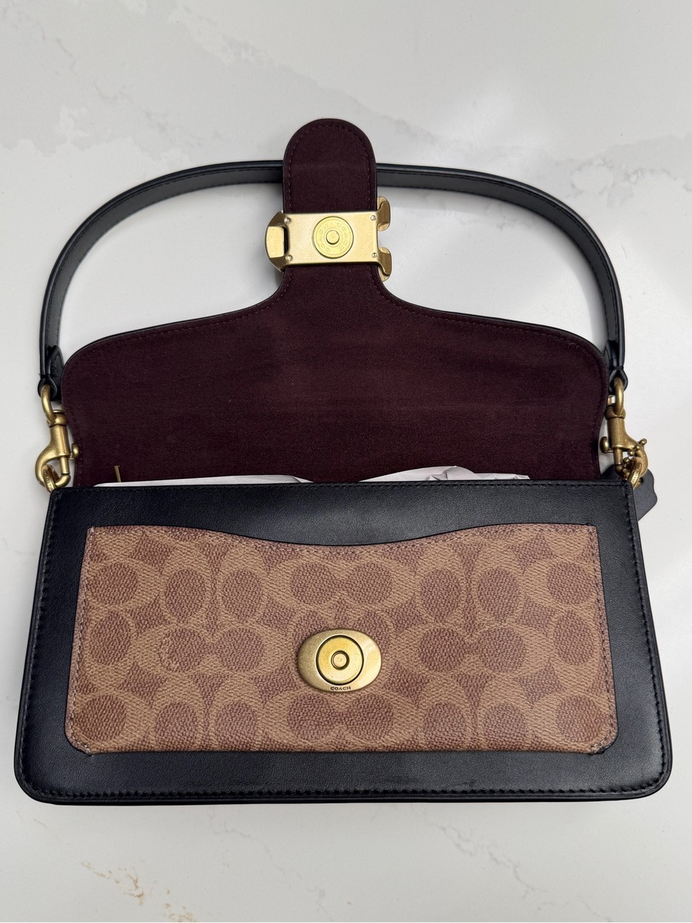 Coach Tabby 26 Black Leather & Brown Signature Canvas Crossbody with Gold 'C' - Picture 8 of 11